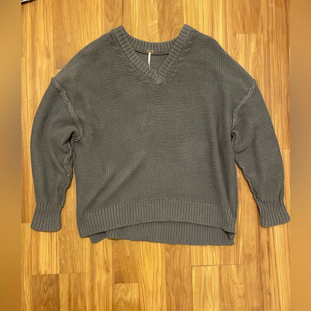 Free People Alli V Neck Sweater in Titan Grey - Picture 2 of 4